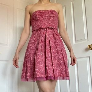 American Eagle Pink Ditsy Flowers Strapless Dress